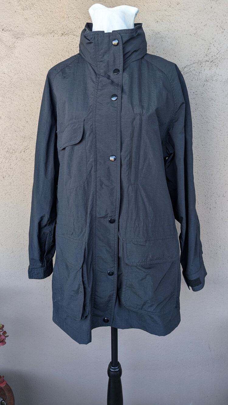 💜Vintage 1990s Eddie Bauer Black Nylon Utility Parka Packable Hood